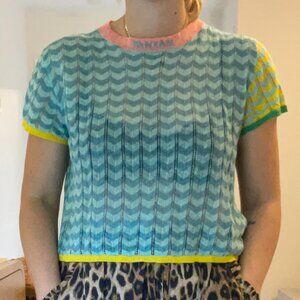YAN YAN KNITS- 	Tong Short Sleeve Tee in Lemon Linen and in Aqua Linen